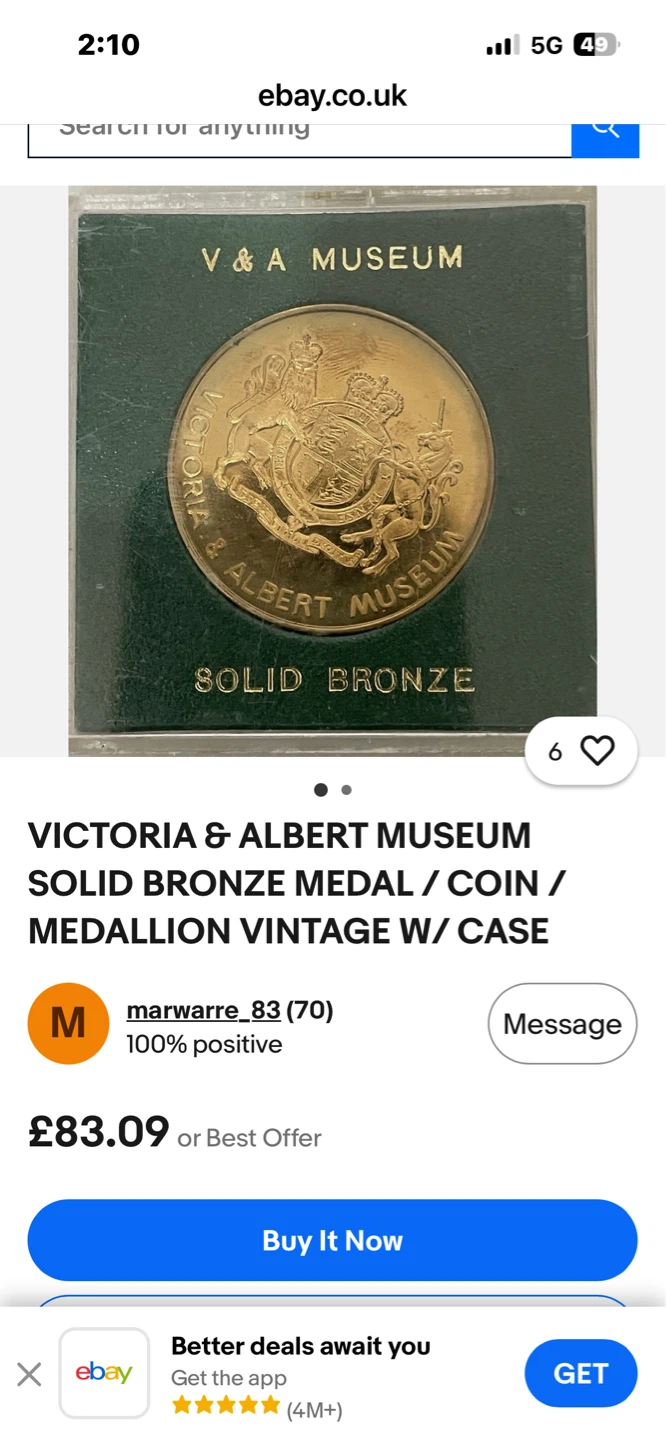 Victoria & Albert Museum Solid Bronze Medal