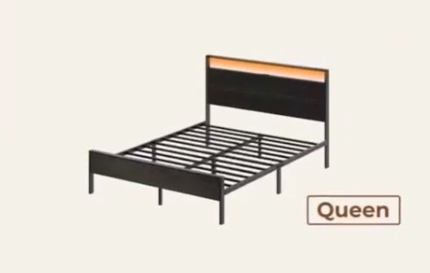 Queen Size Bed Frame with Built-in USB Ports
