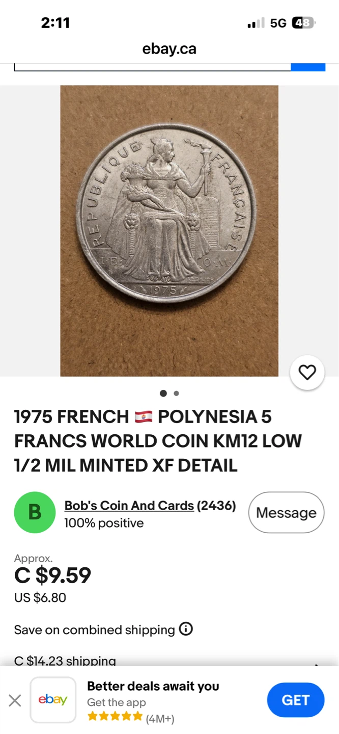 French Polynesia 5 Francs Coin - photo 2