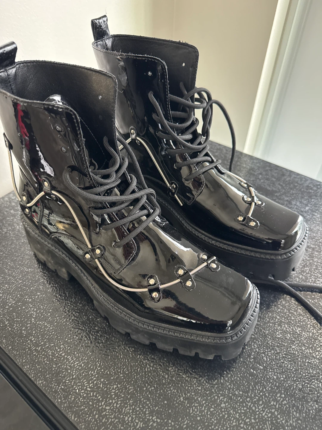 Black Patent Chunky Platform Boots