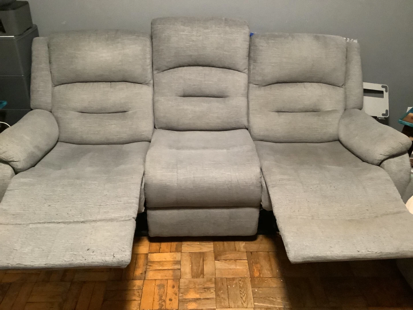 Grey Fabric Reclining Sofa - photo 2