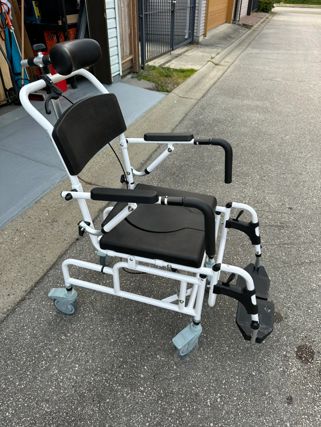 White and Black Shower/ Commode Wheelchair