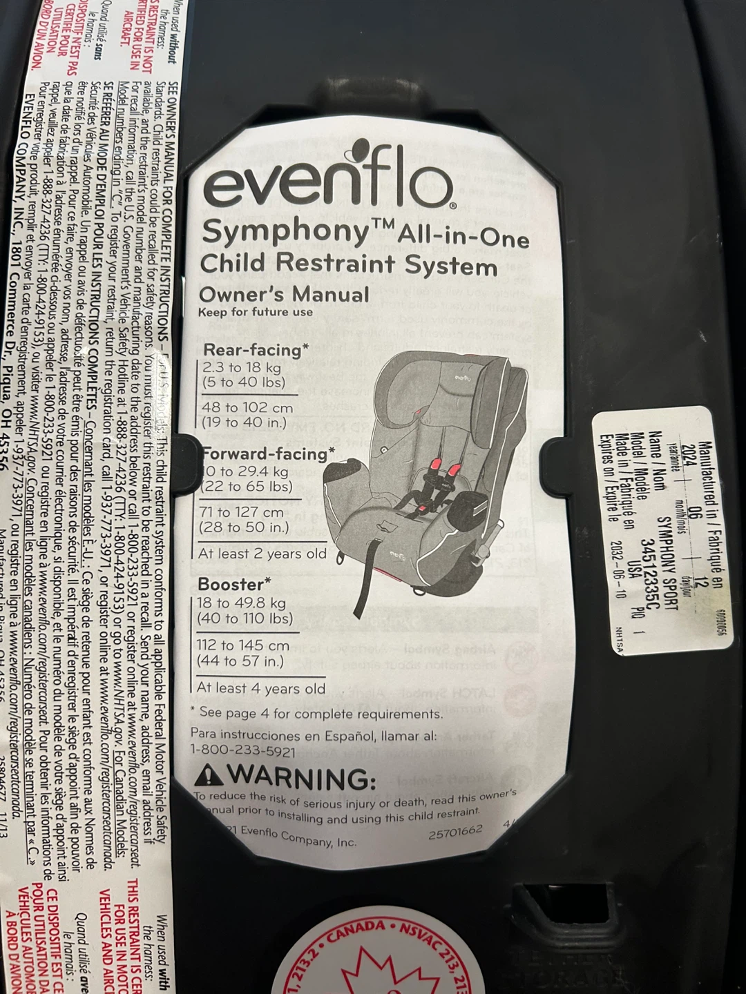 Evenflo Symphony All-In-One Child Restraint System - photo 3
