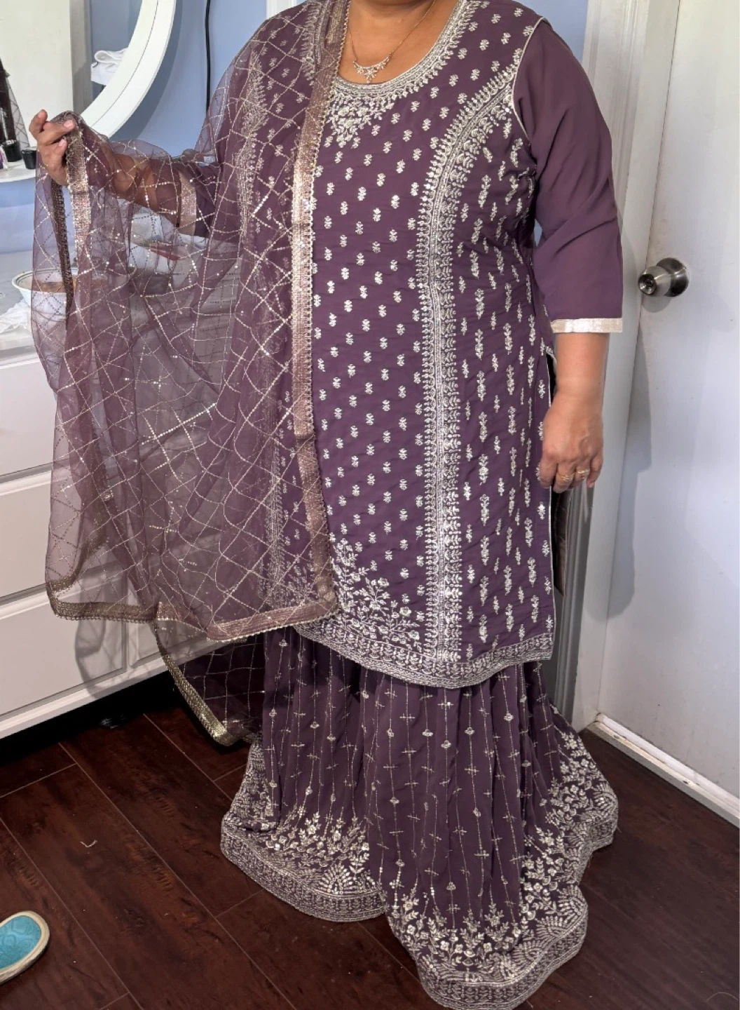Purple Embroidered Sharara Suit with Dupatta