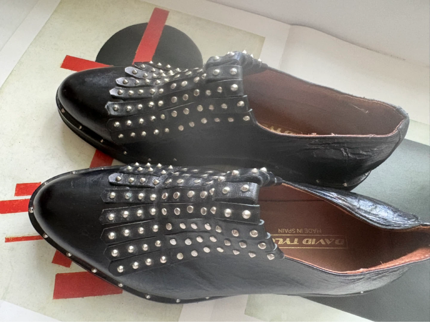 David T Miller Black Studded Loafers Size 37