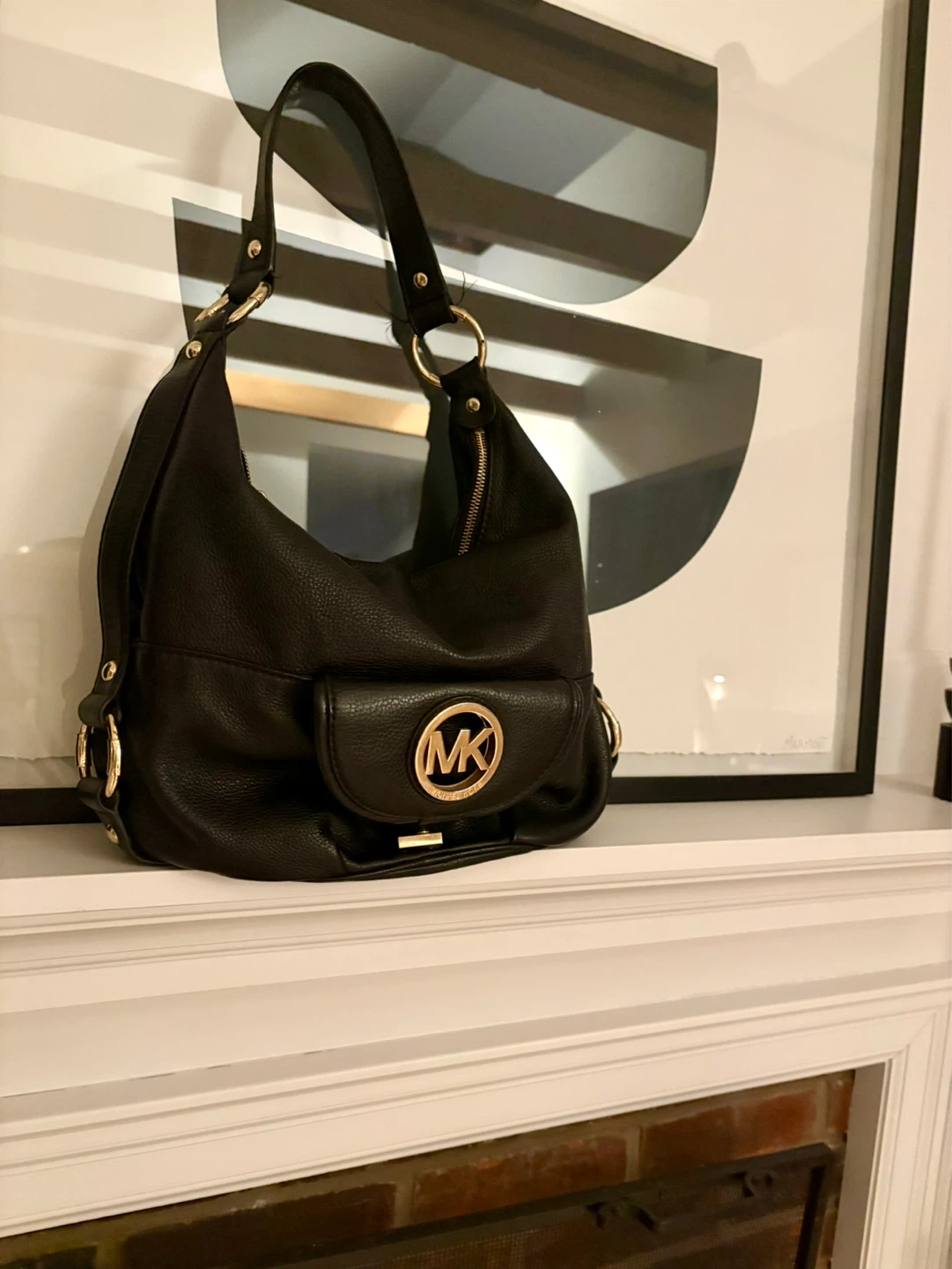 Michael Kors Black Leather Hobo Handbag