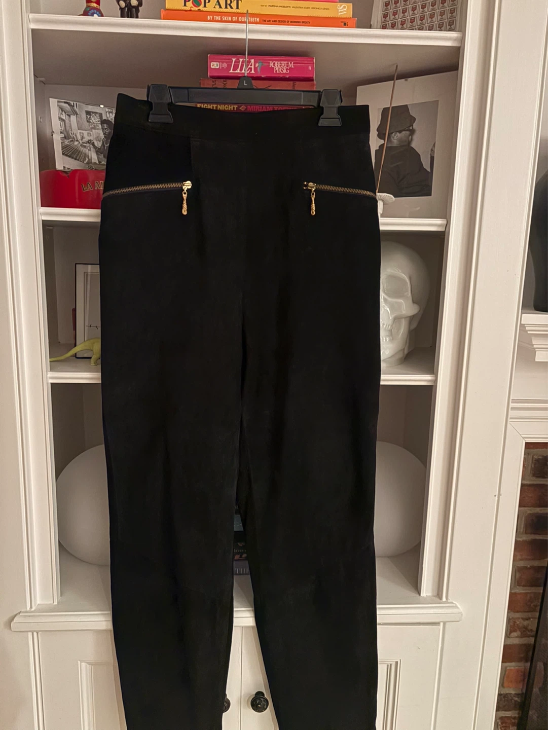 Black Suede Pants with Gold Zippers