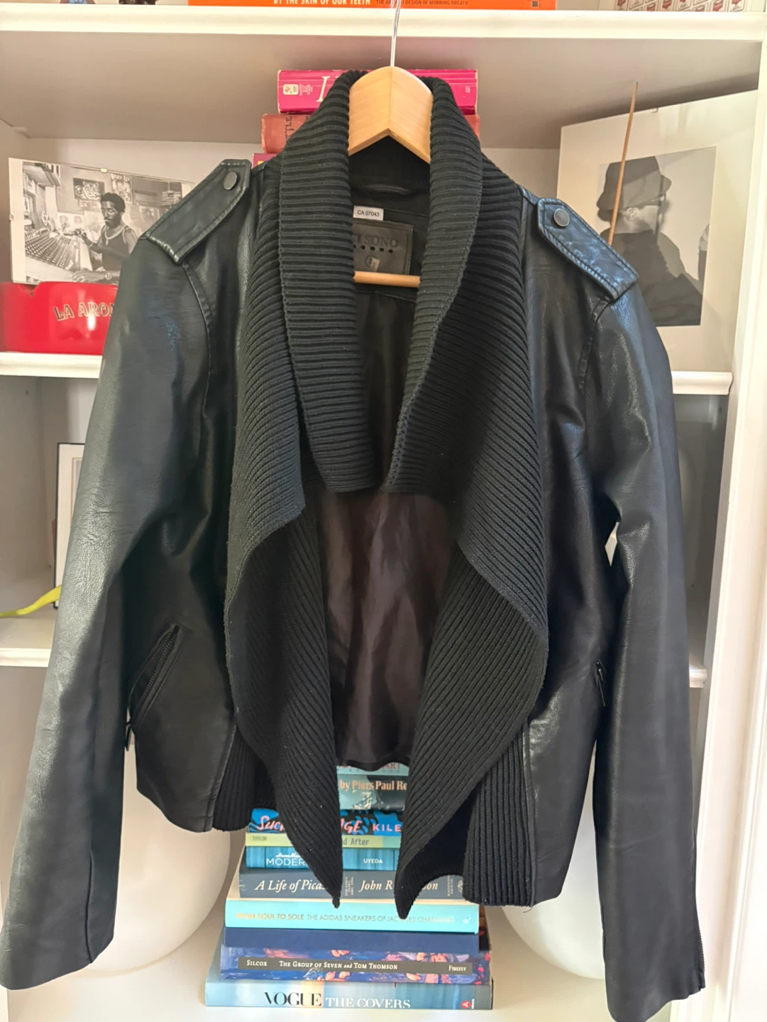 Women's Faux Leather Jacket with Shawl Collar - photo 2