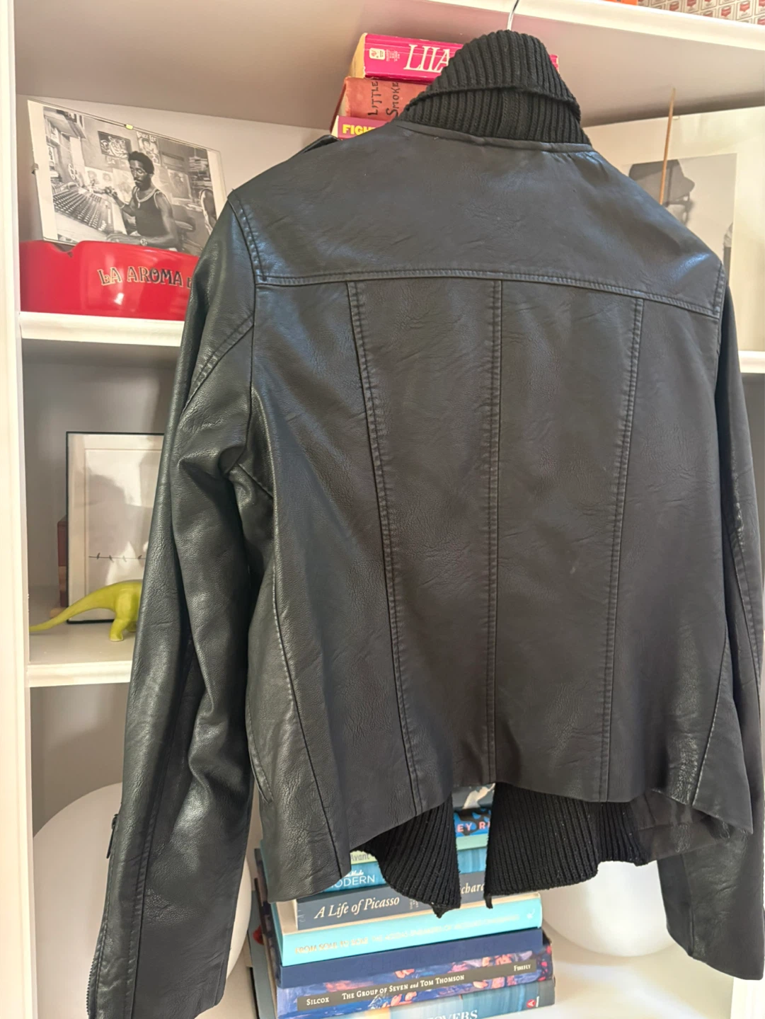 Women's Faux Leather Jacket with Shawl Collar - photo 5