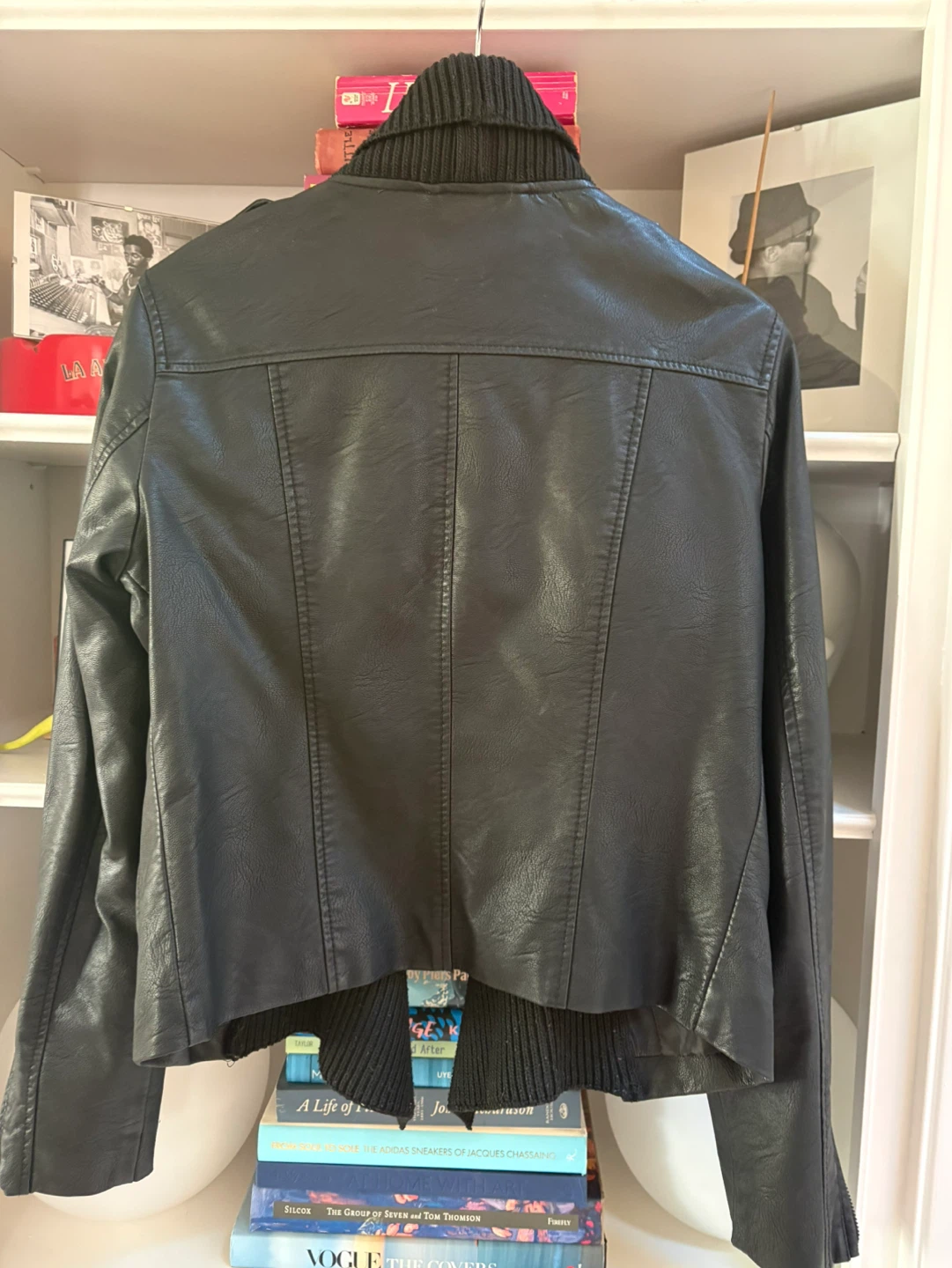 Women's Faux Leather Jacket with Shawl Collar - photo 4