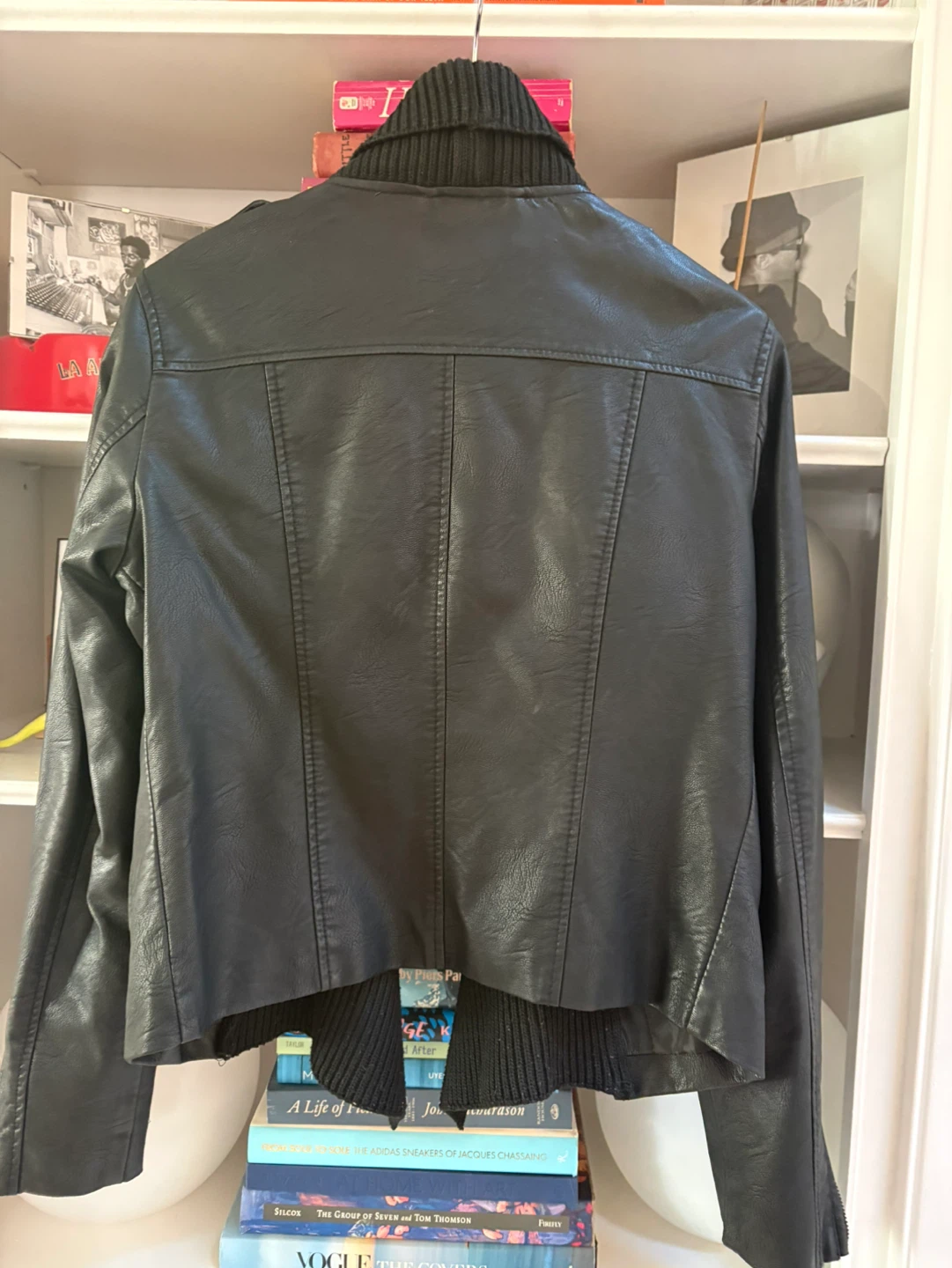 Women's Faux Leather Jacket with Shawl Collar - photo 3