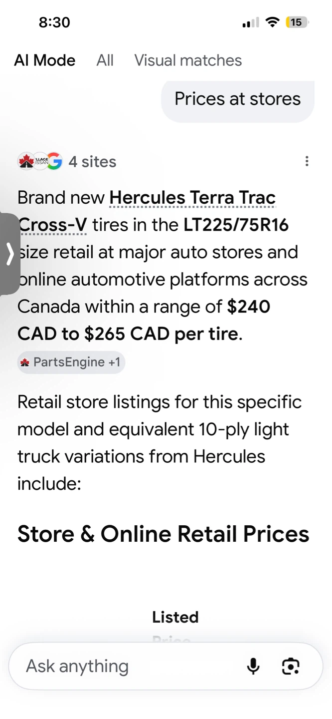 Set of 6 Hercules Terra Trac Cross-V Tire LT225/75R16