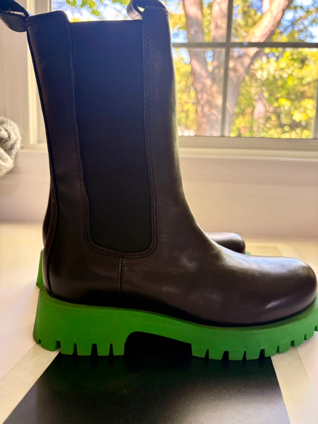 Black Chelsea Boots with Green Sole