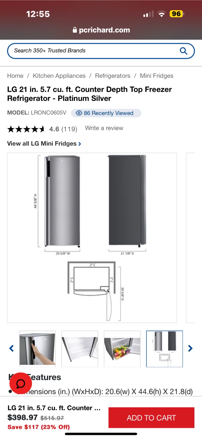LG 21 in. 5.7 cu. ft. Counter Depth Top Freezer Refrigerator - photo 4