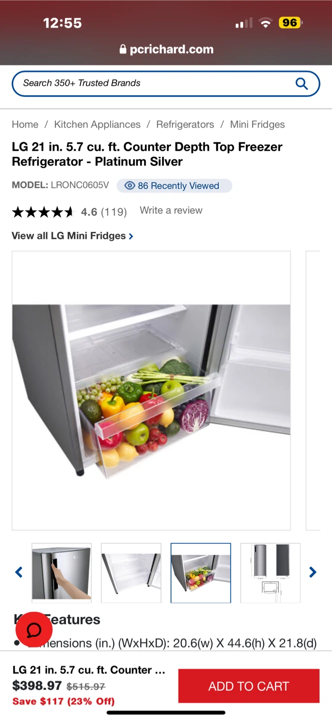 LG 21 in. 5.7 cu. ft. Counter Depth Top Freezer Refrigerator - photo 3