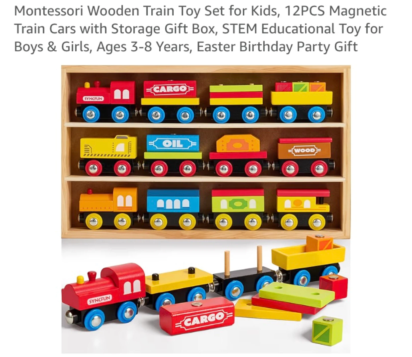 New 12PCS Wooden Magnetic Train Toy Set