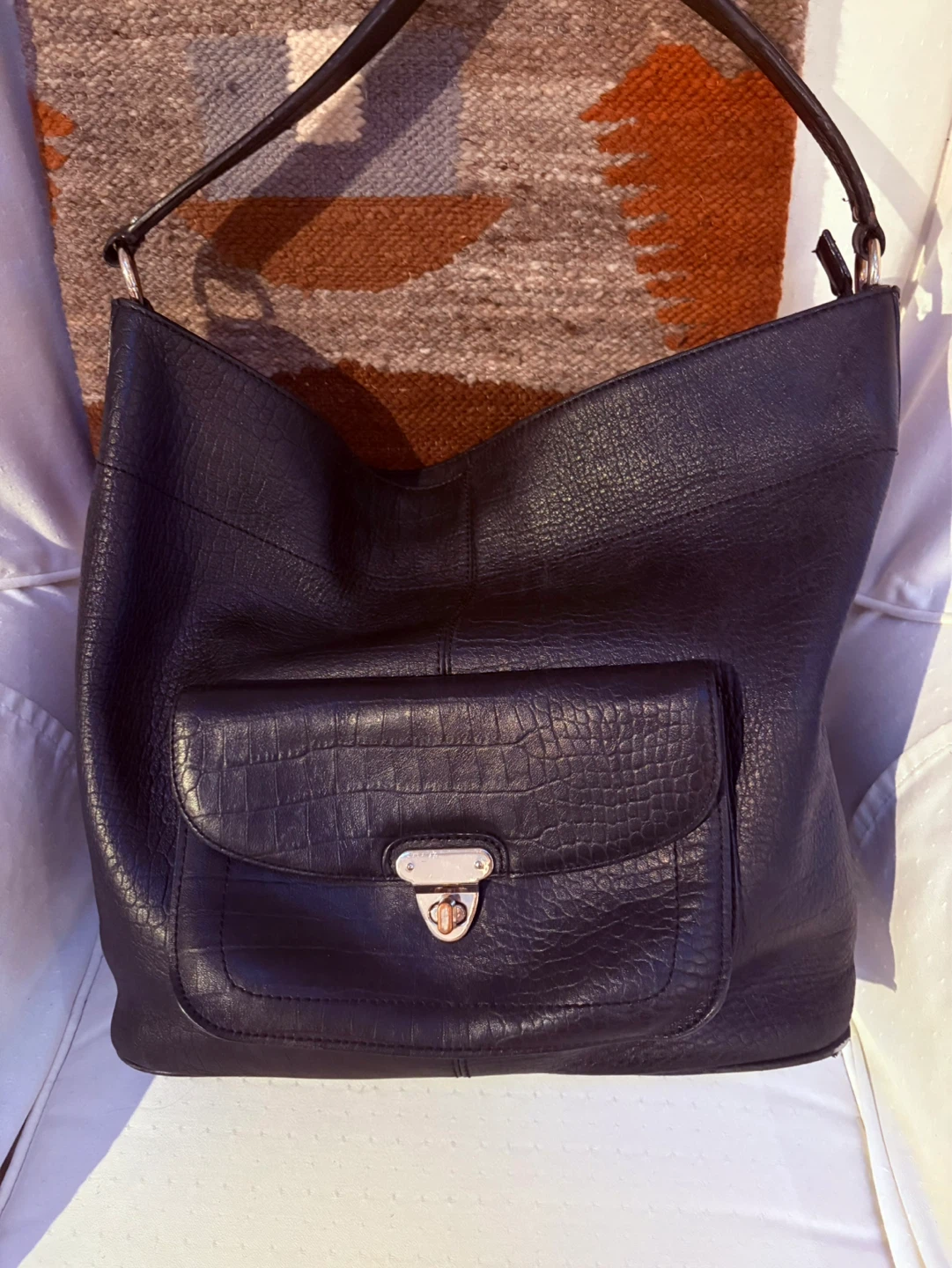 Dark Black Leather Shoulder Bag banana republic