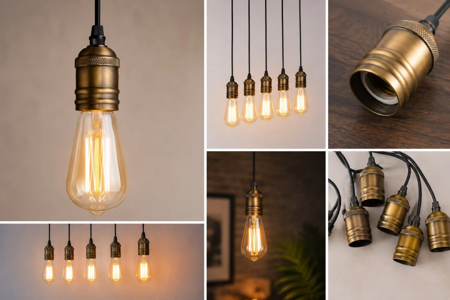 New Vintage Edison Pendant Light Fixture, Brass Finish - photo 2