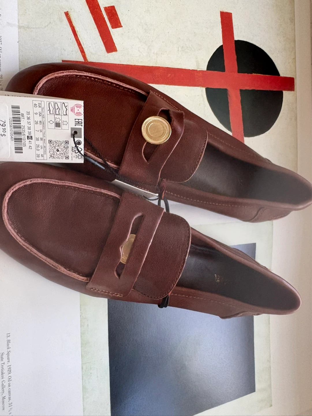 ZARA Brown Leather Loafers - Size 40