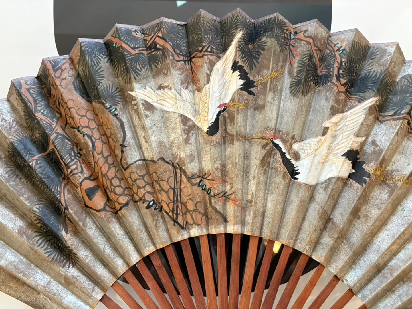 Decorative Folding Fan with Cranes and Dragon Motif - photo 2