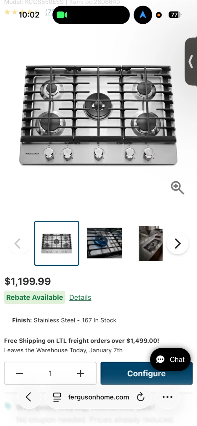 KitchenAid 30" 5-Burner Stainless Steel Gas Cooktop - photo 2