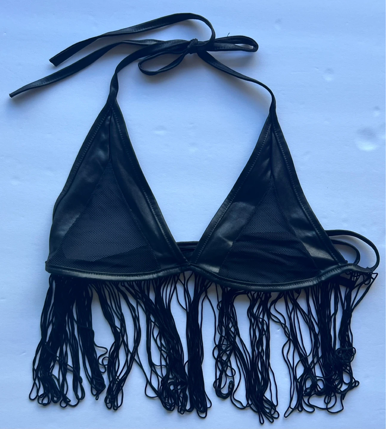 Pink Lipstick Black Fringe Halter Bikini Top ⚽️ - photo 2