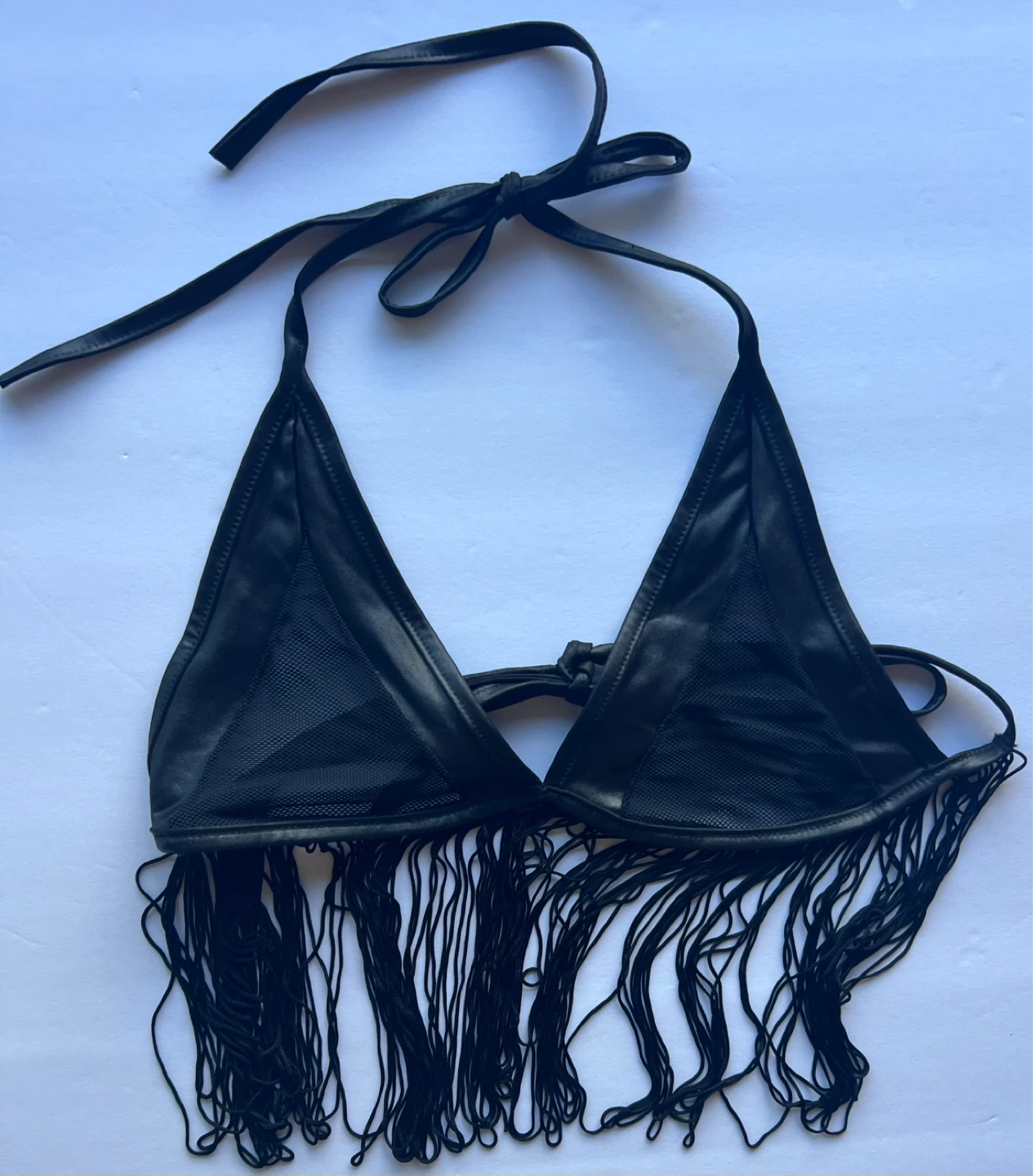 Pink Lipstick Black Fringe Halter Bikini Top ⚽️