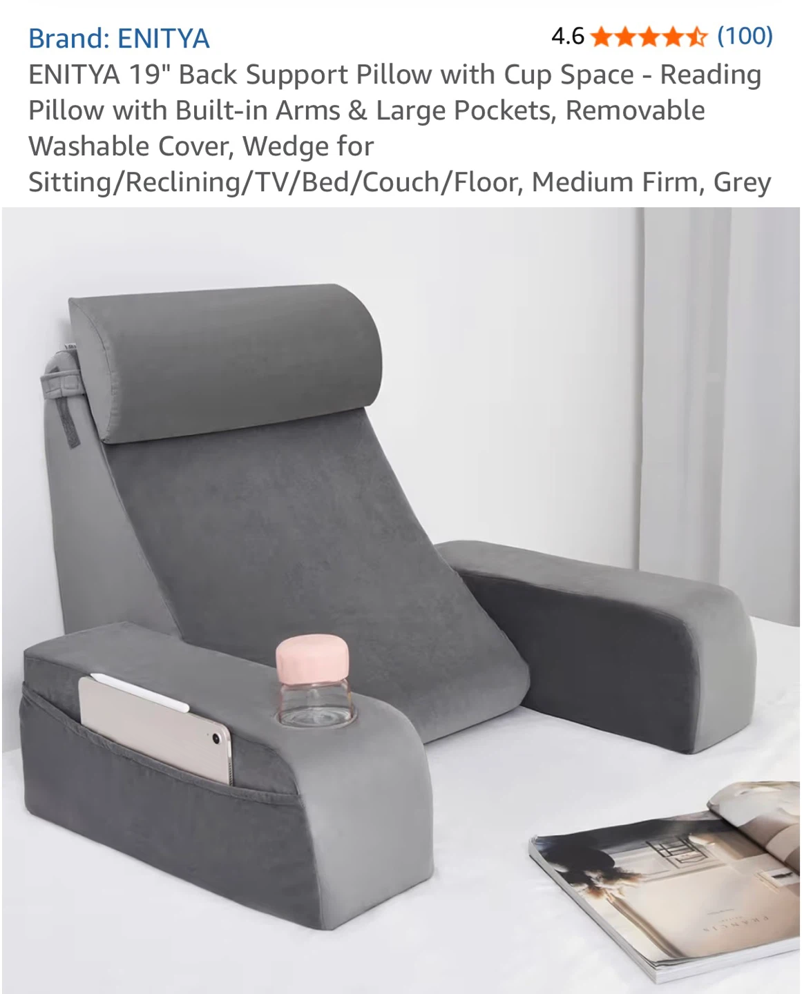 ENITYA 19" Back Support Pillow - Grey, Medium Firm - photo 3