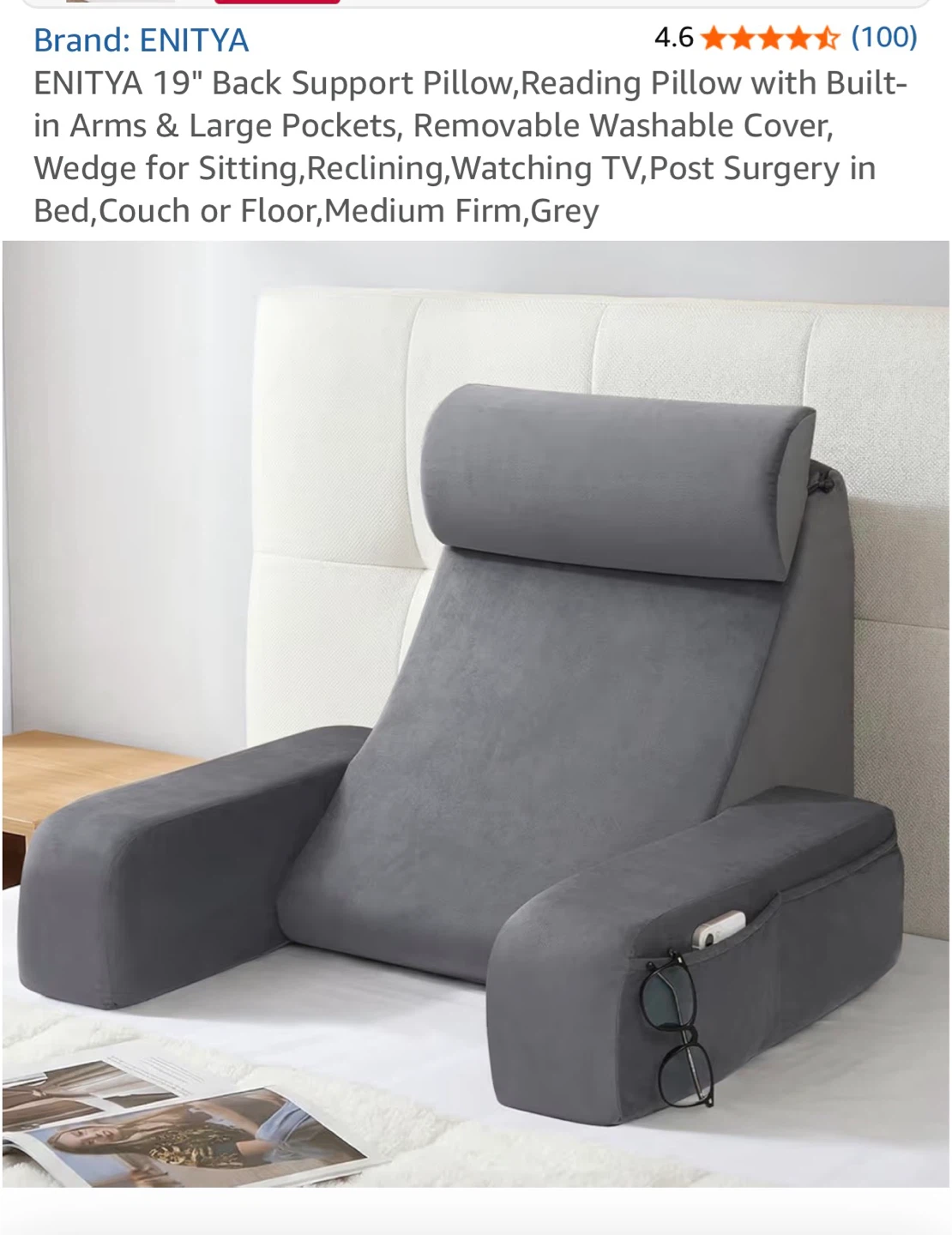 ENITYA 19" Back Support Pillow - Grey, Medium Firm - photo 2