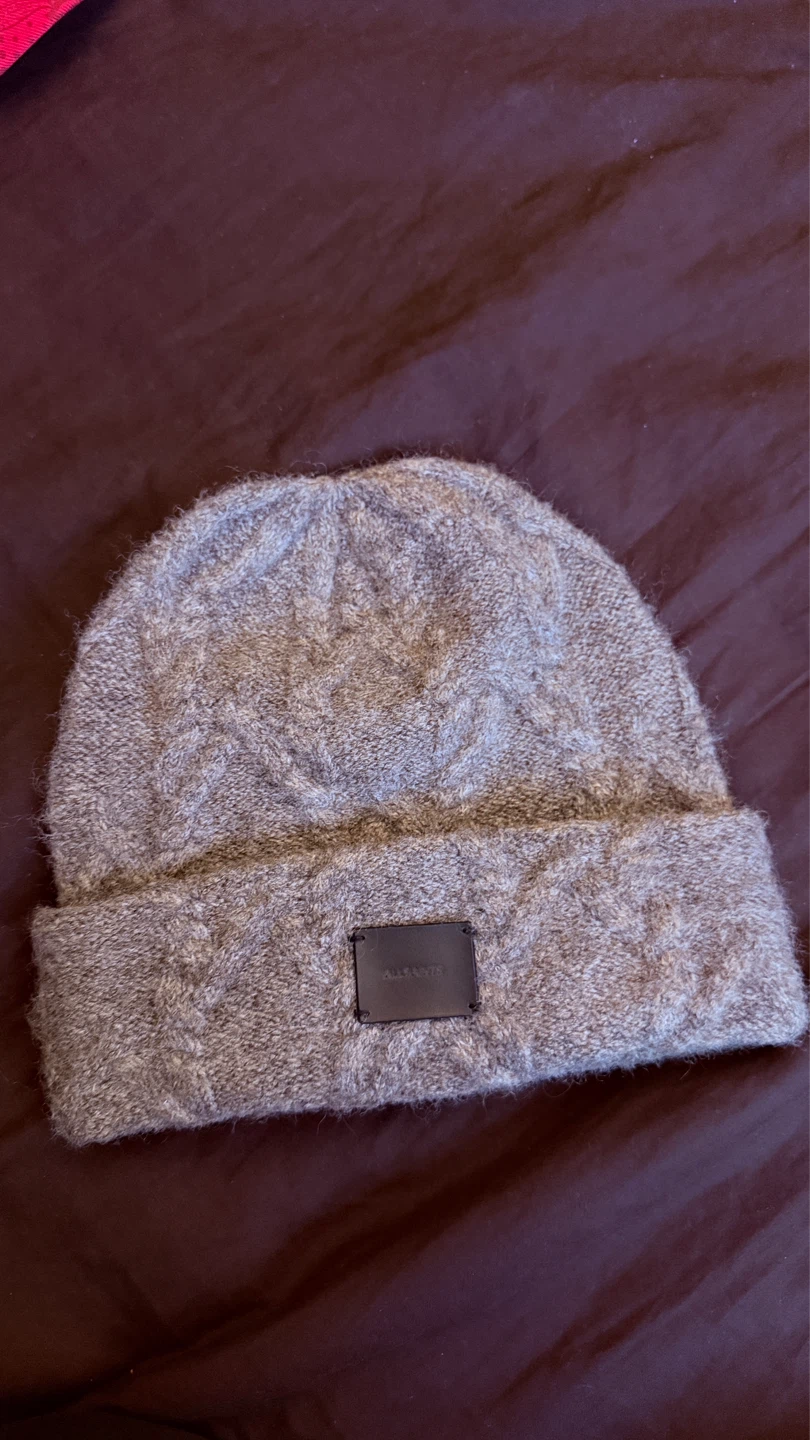 AllSaints Grey Cable Knit Beanie