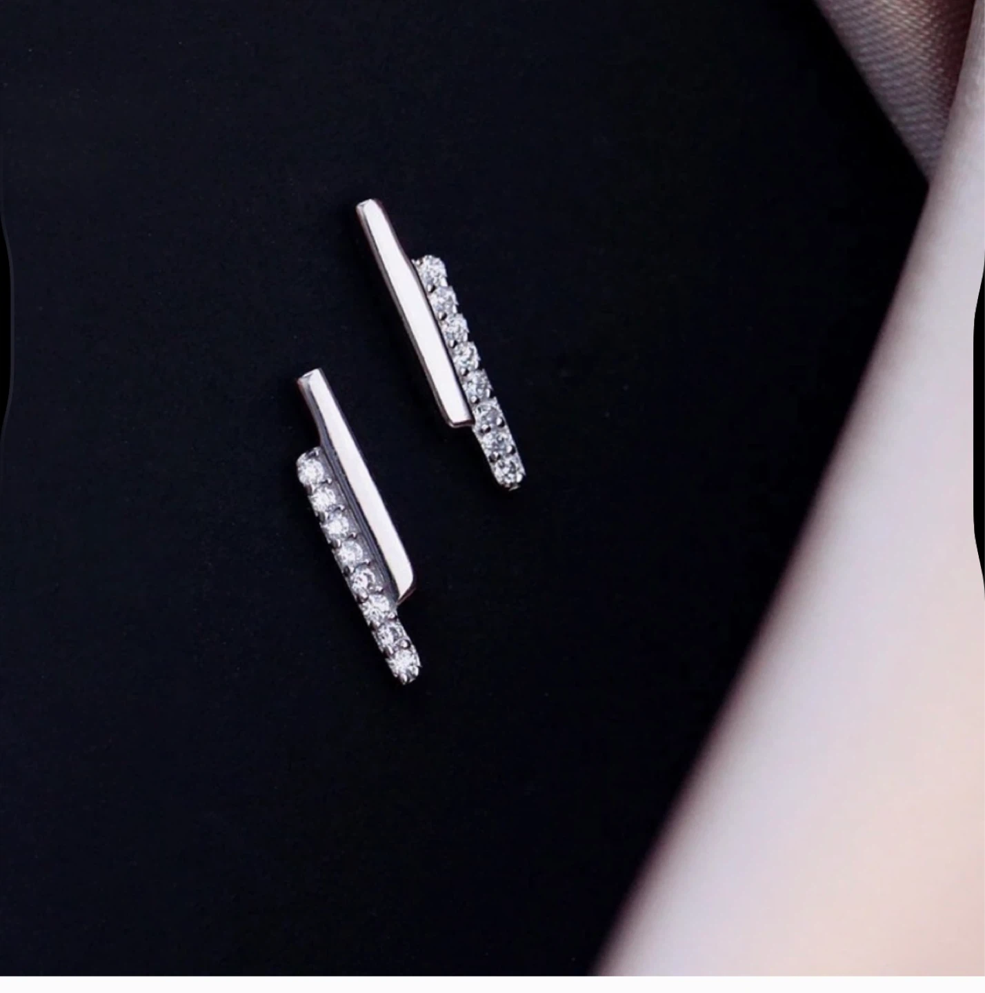 Sterling silver Bar Stud Earrings with Rhinestones