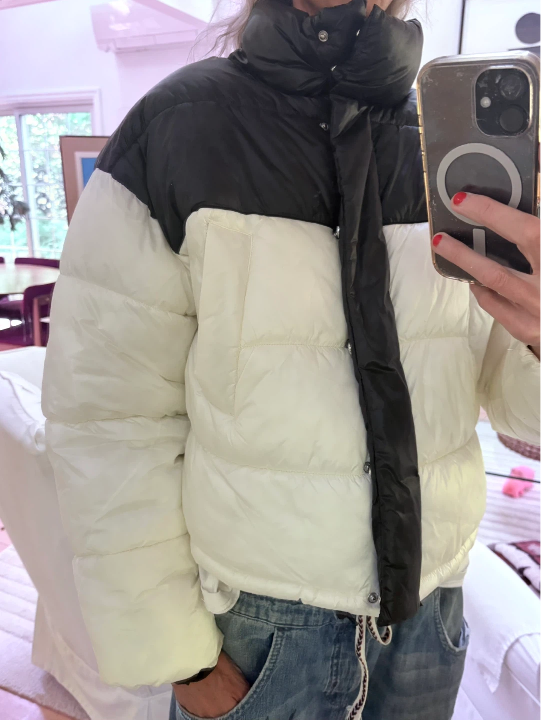Black and Cream Puffer Jacket - photo 3