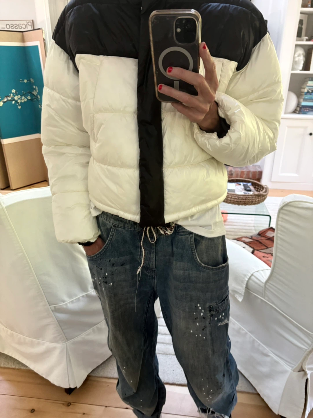 Black and Cream Puffer Jacket - photo 4
