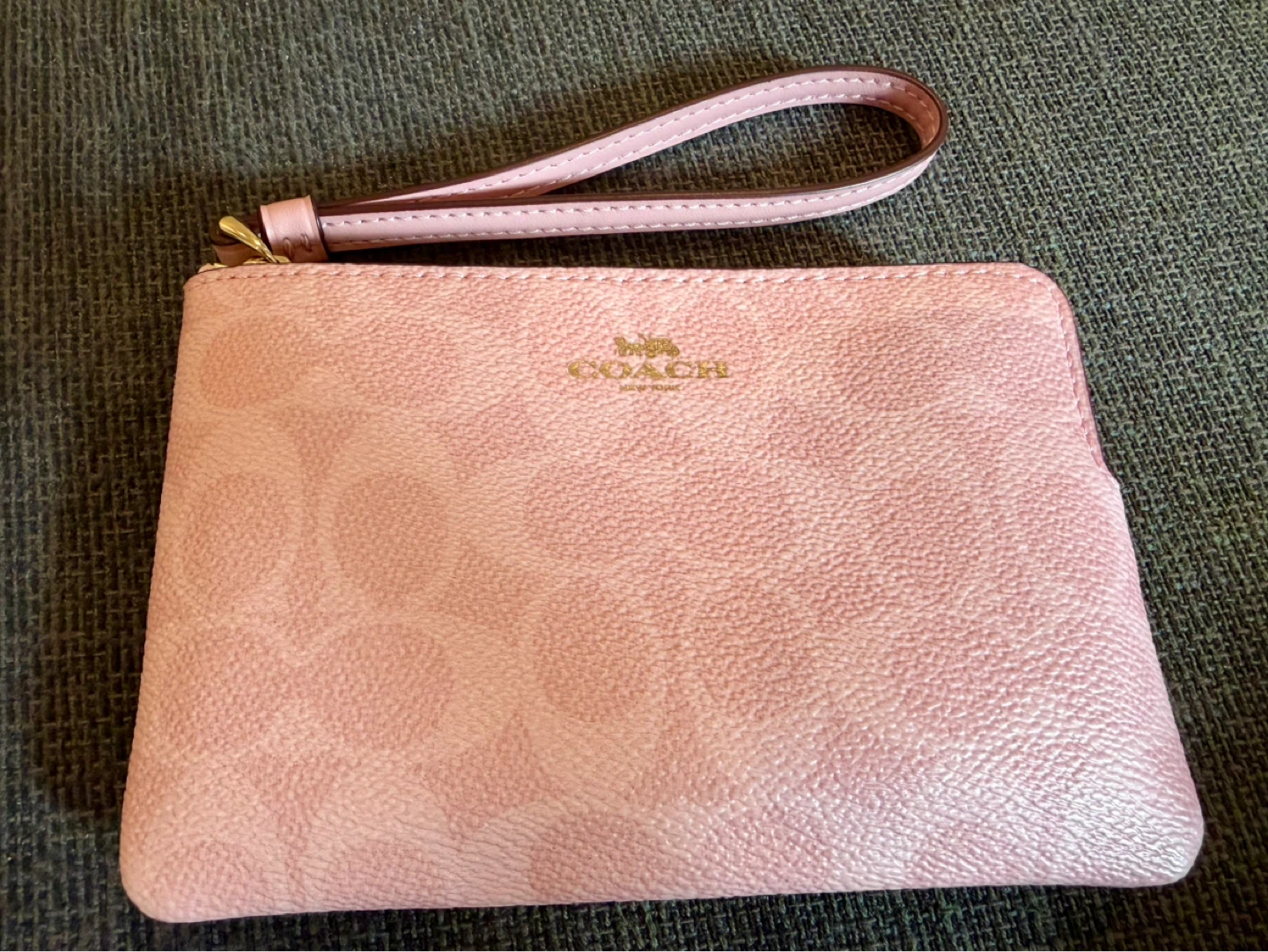 Coach Wristlet Pouch Pink Signature Pattern
