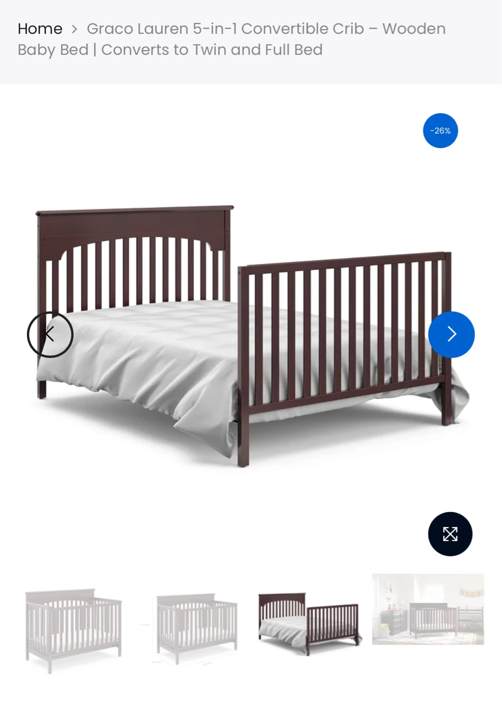 Graco Lauren 5-in-1 Convertible Crib - Dark Brown - photo 3