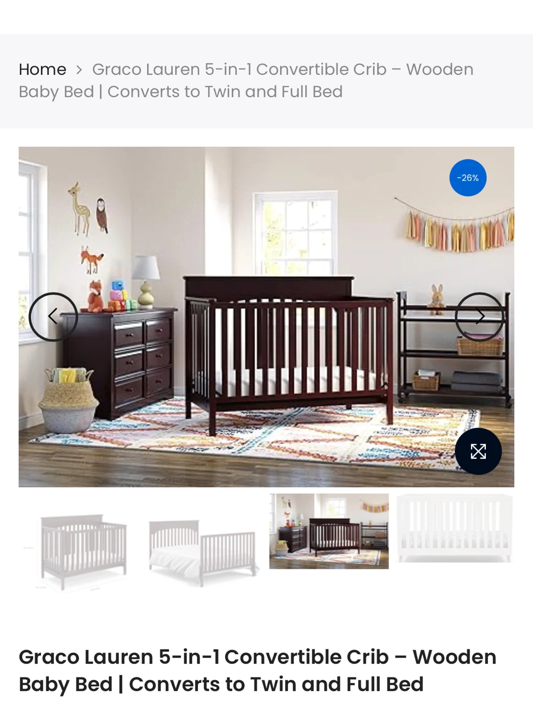 Graco Lauren 5-in-1 Convertible Crib - Dark Brown - photo 4