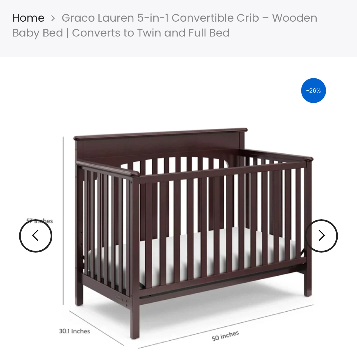 Graco Lauren 5-in-1 Convertible Crib - Dark Brown - photo 2
