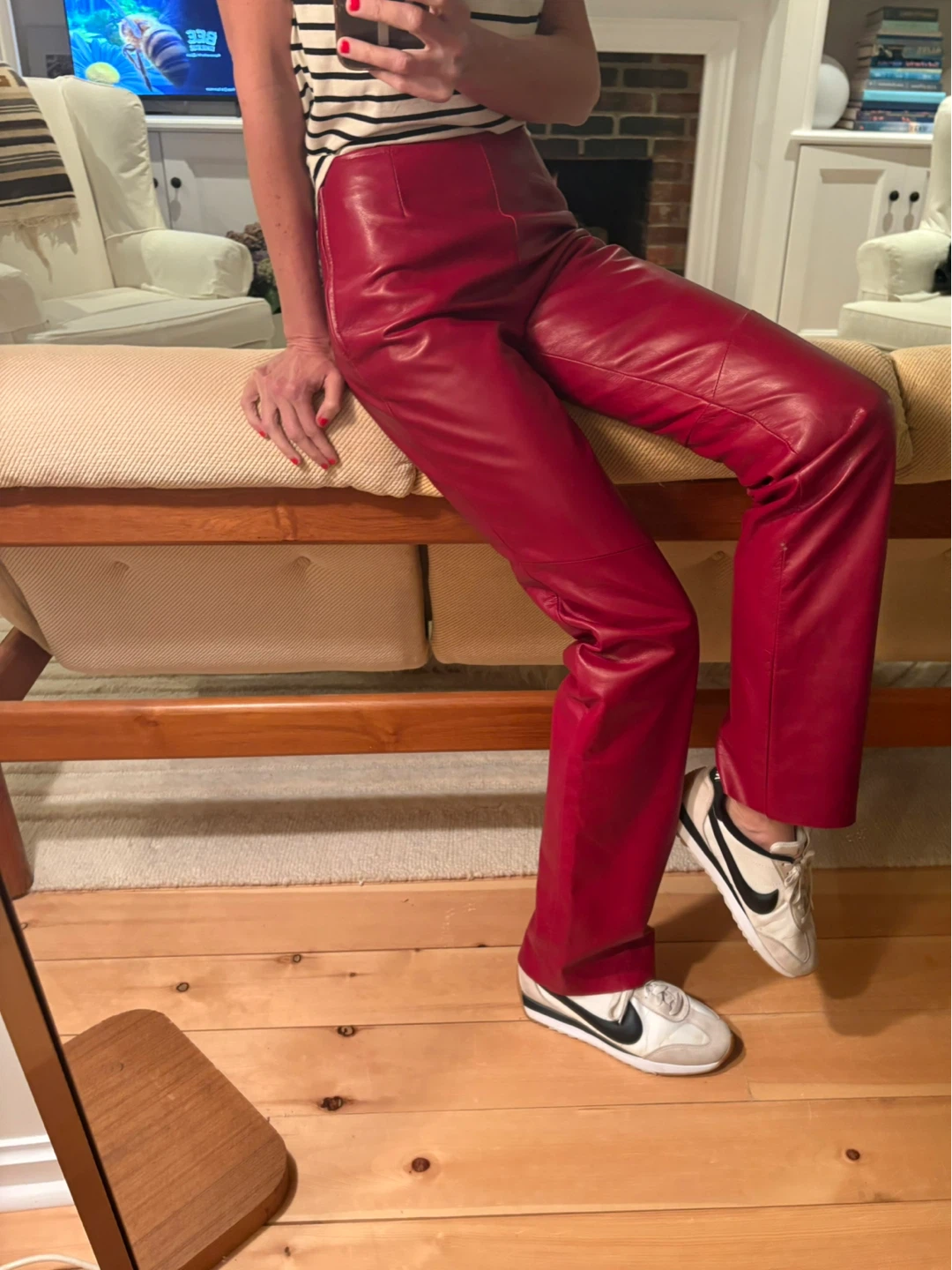 Danier Red Faux Leather Pants Size 6