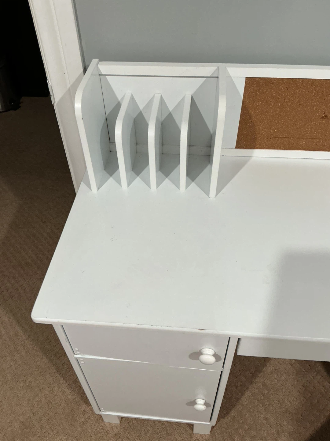 White Kids Desk with Chair and Corkboard - photo 4