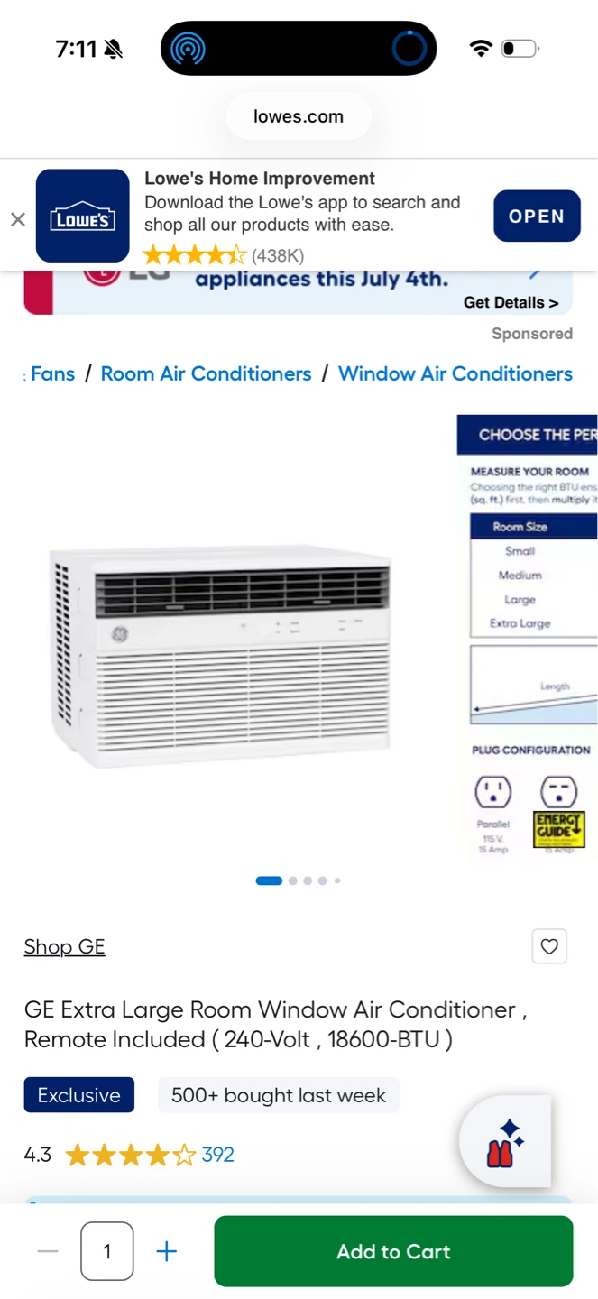 Air Conditioner ( 240-Volt , 18600-BTU )