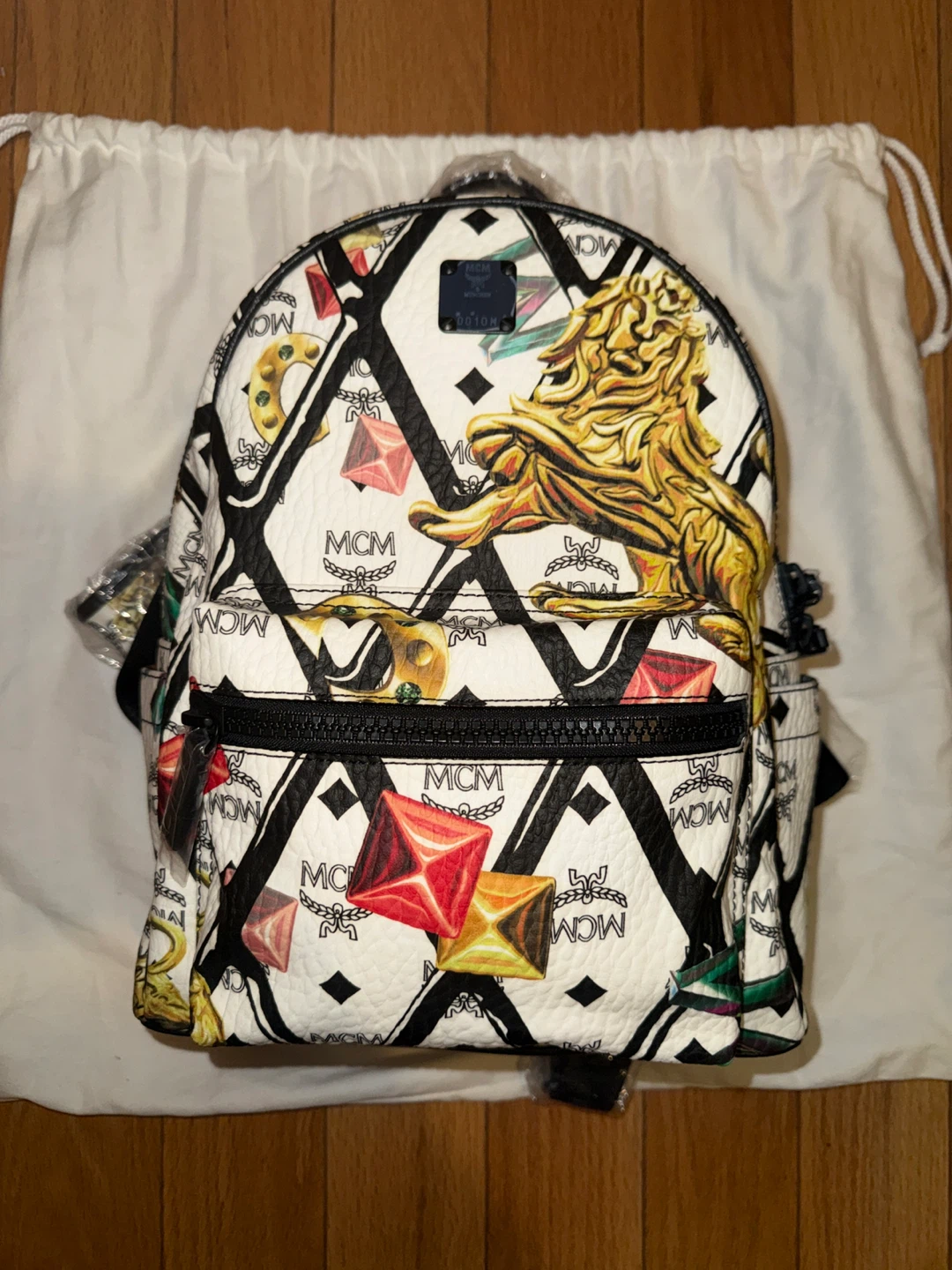 MCM Backpack White Lion Gem Print