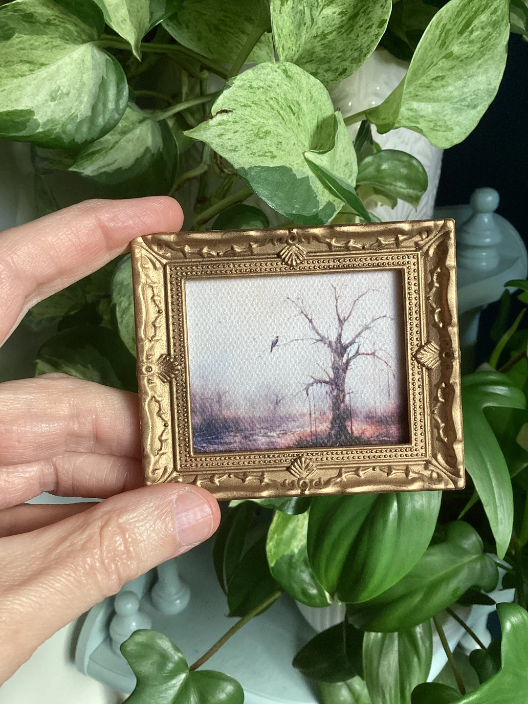Miniature Artwork Tiny Crow in a Tree - photo 3