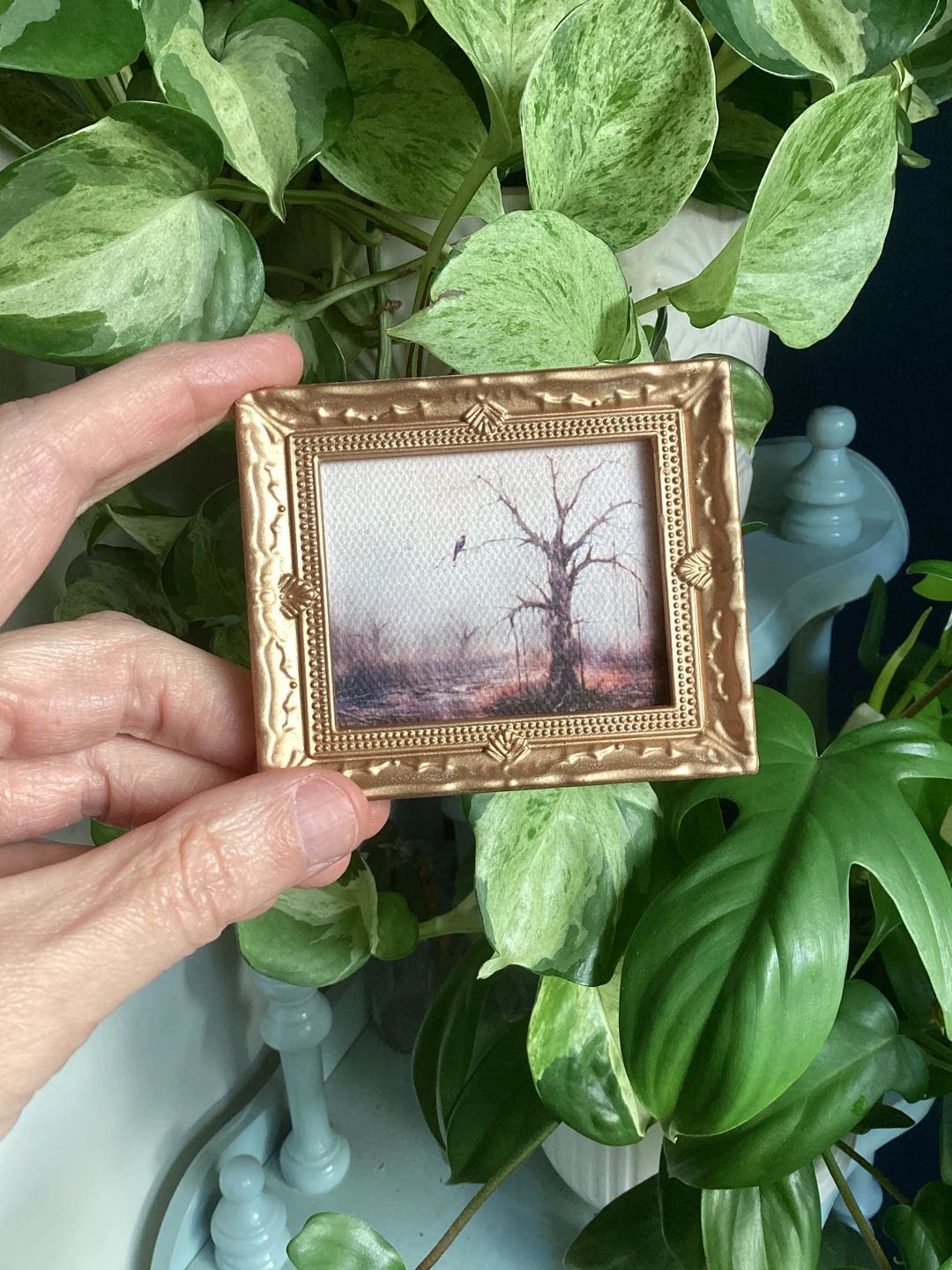 Miniature Artwork Tiny Crow in a Tree