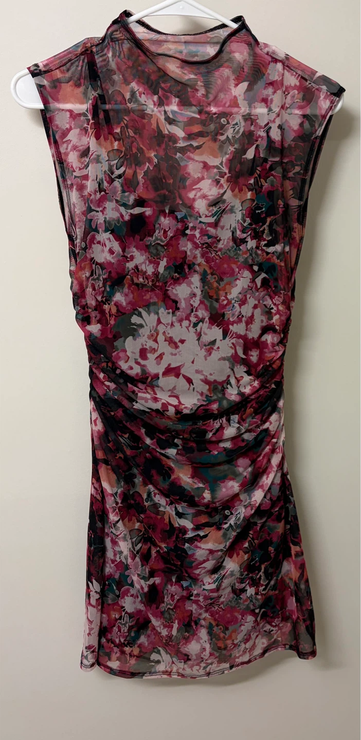 Floral Ruched Mesh Dress - Size S