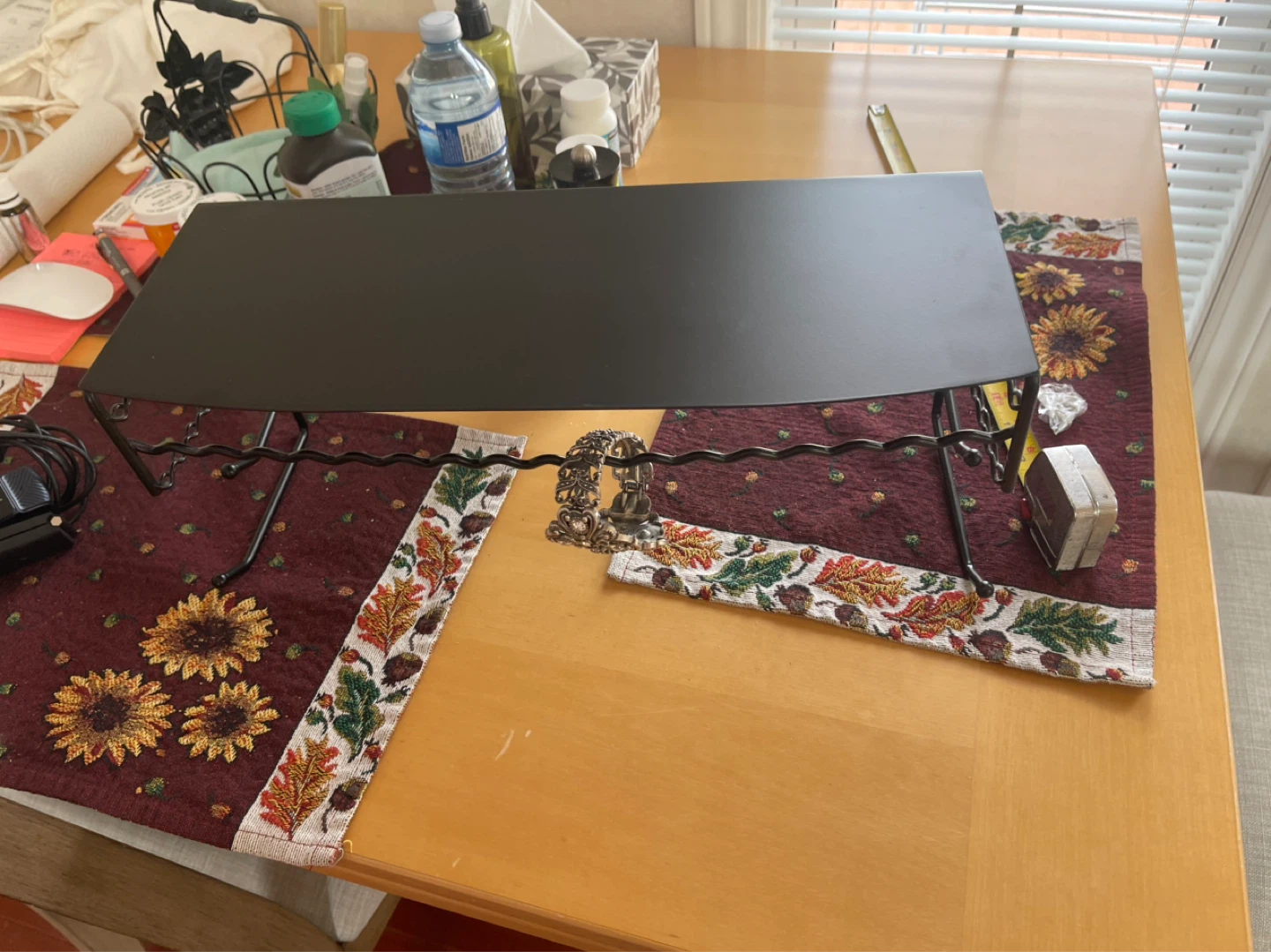Black Metal Wall Shelf with Hooks