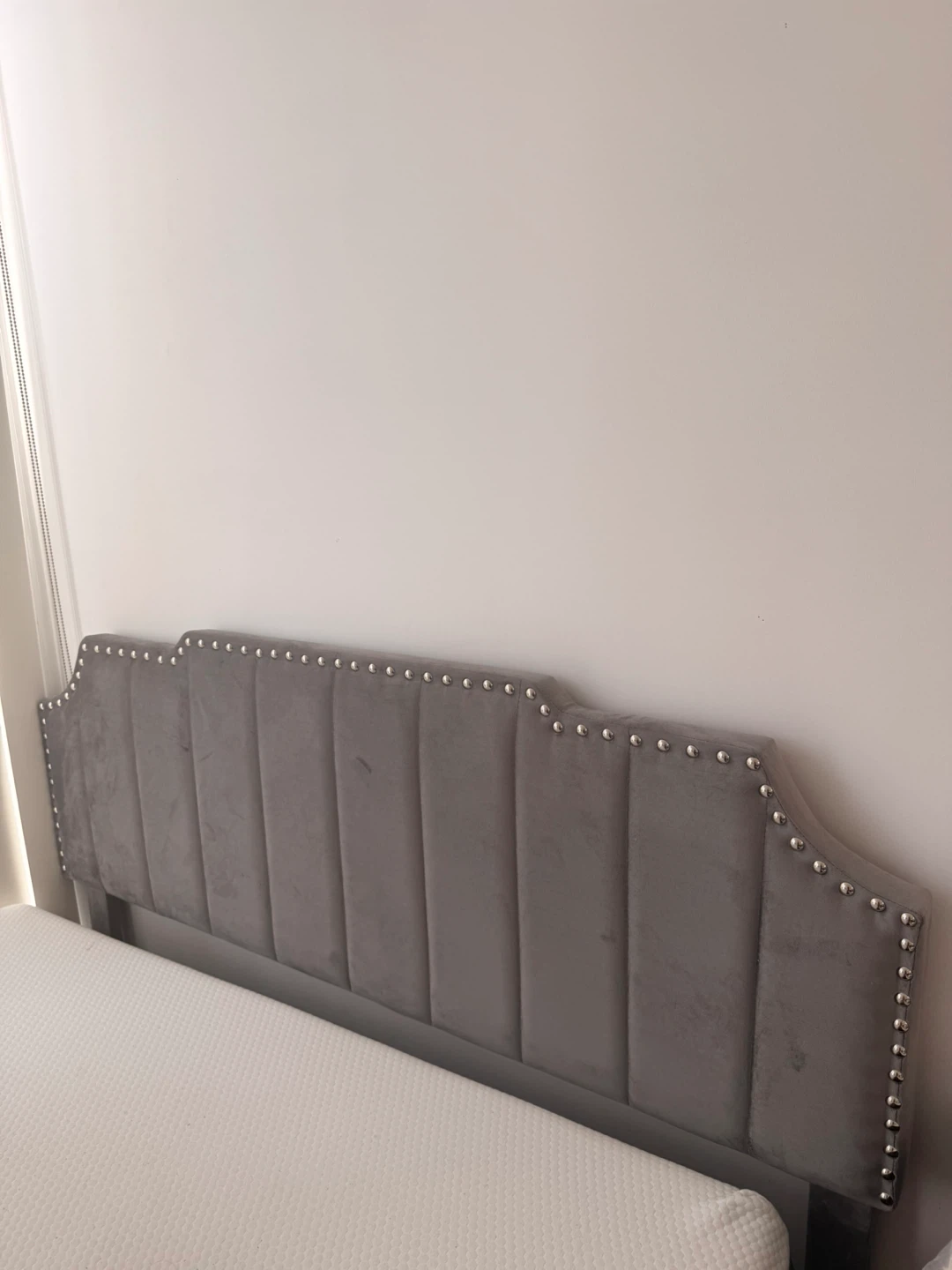 Grey Velvet Headboard Bed Frame