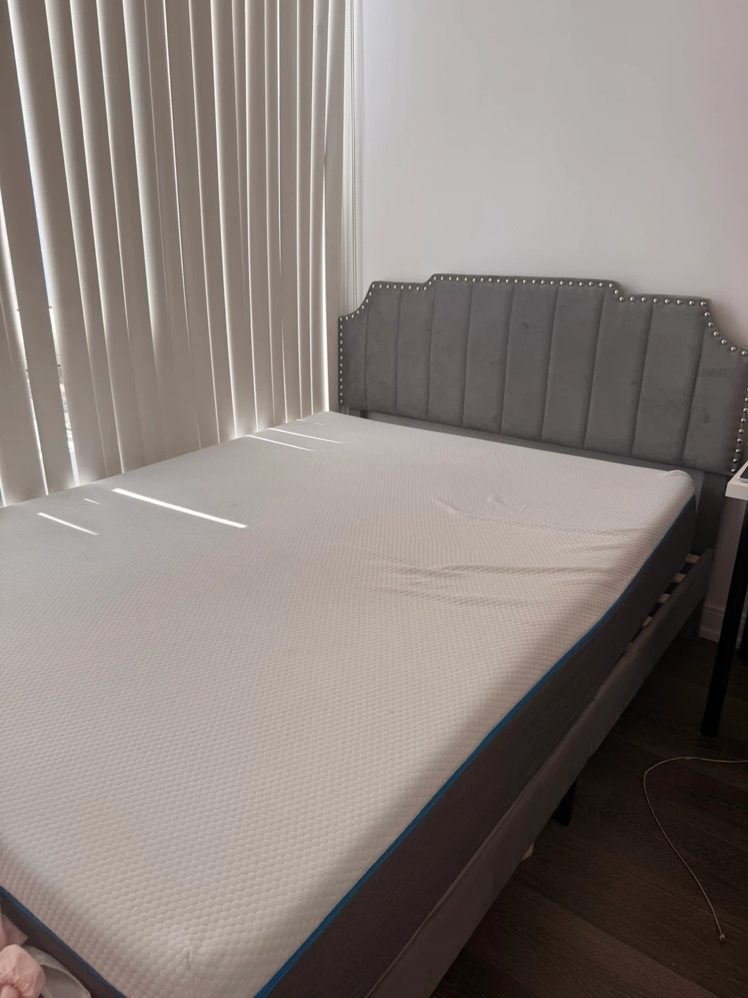 Grey Velvet Headboard Bed Frame - photo 2