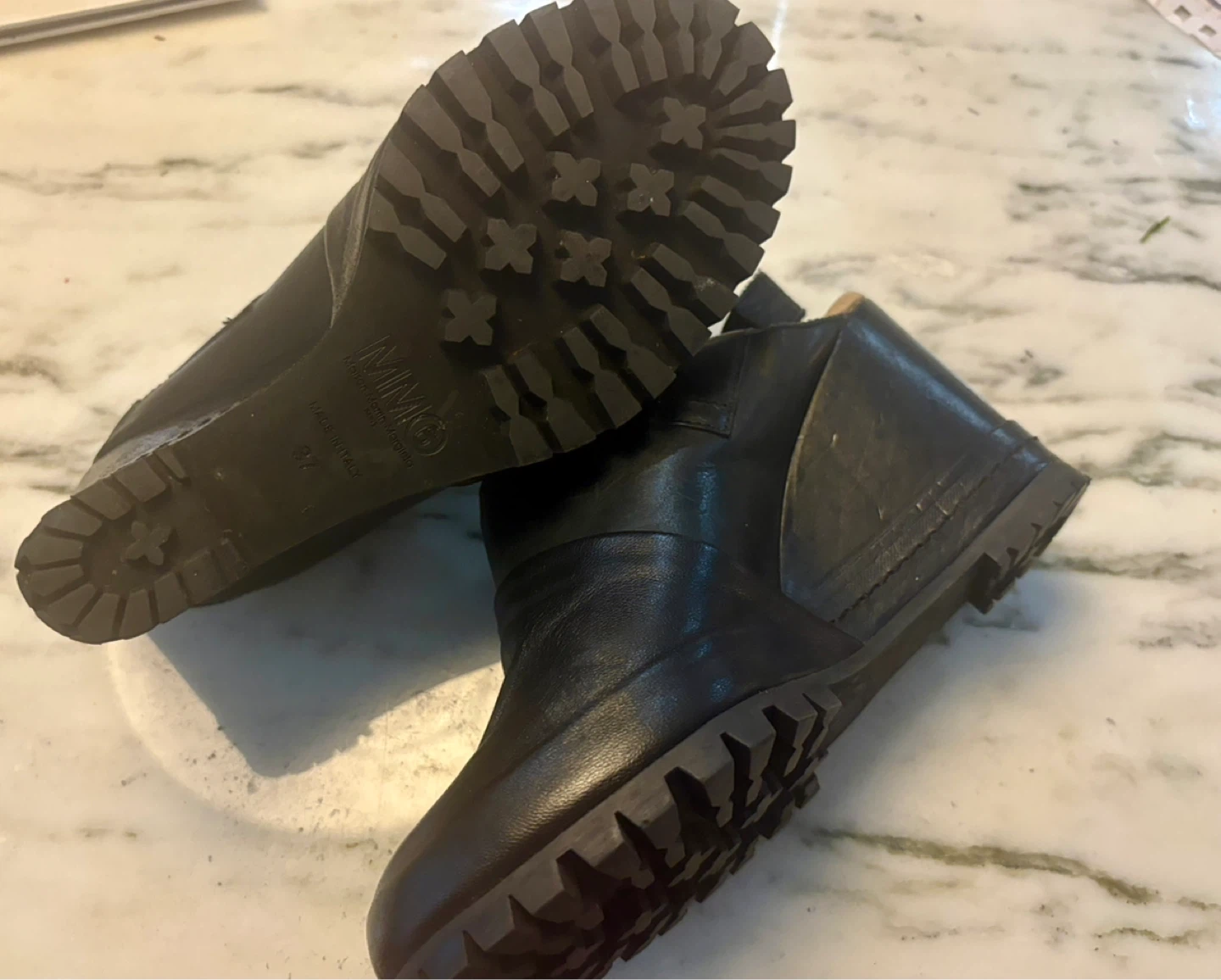 MM6 Maison Margiela Black Leather Wedge Boots Size 37 - photo 5