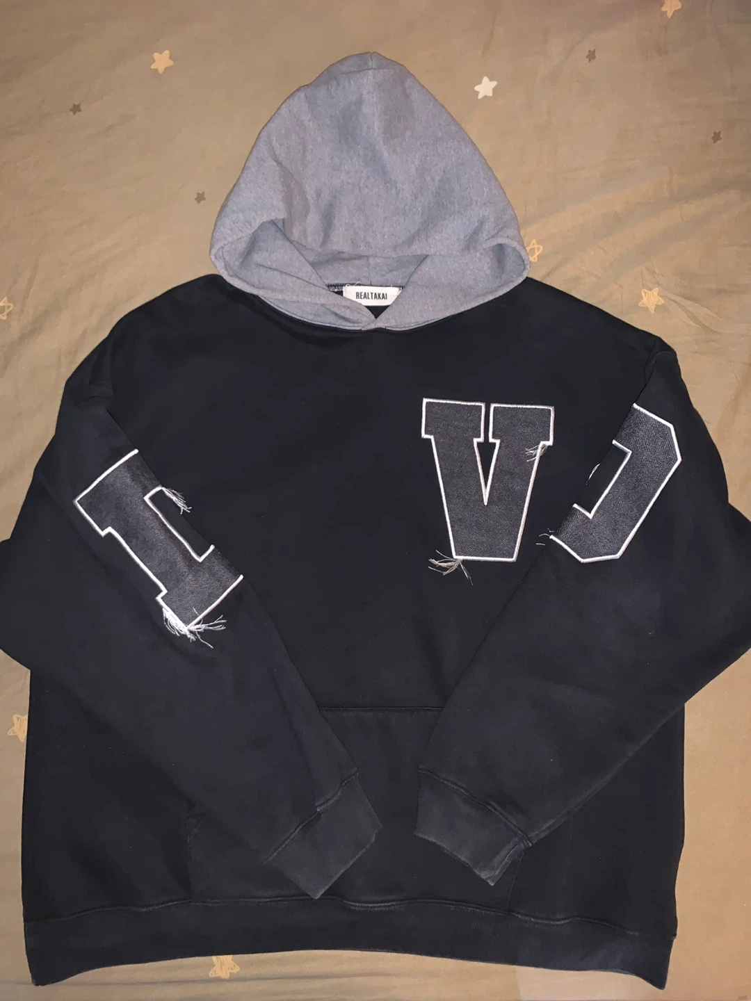 REALTAKAI Black Hoodie with Grey Hood Size L