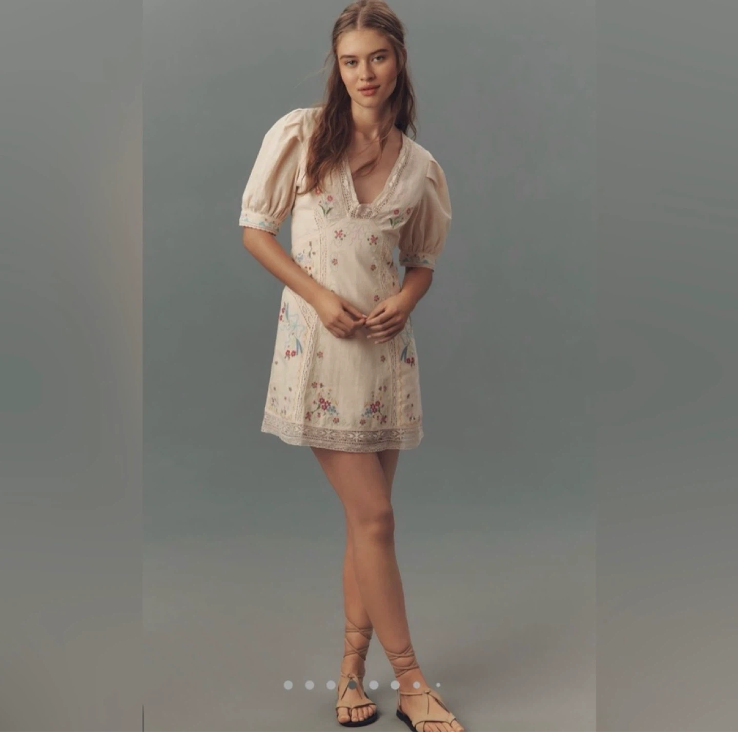 Anthropologie Linen Embroidered Mini Dress ⚽ - photo 2